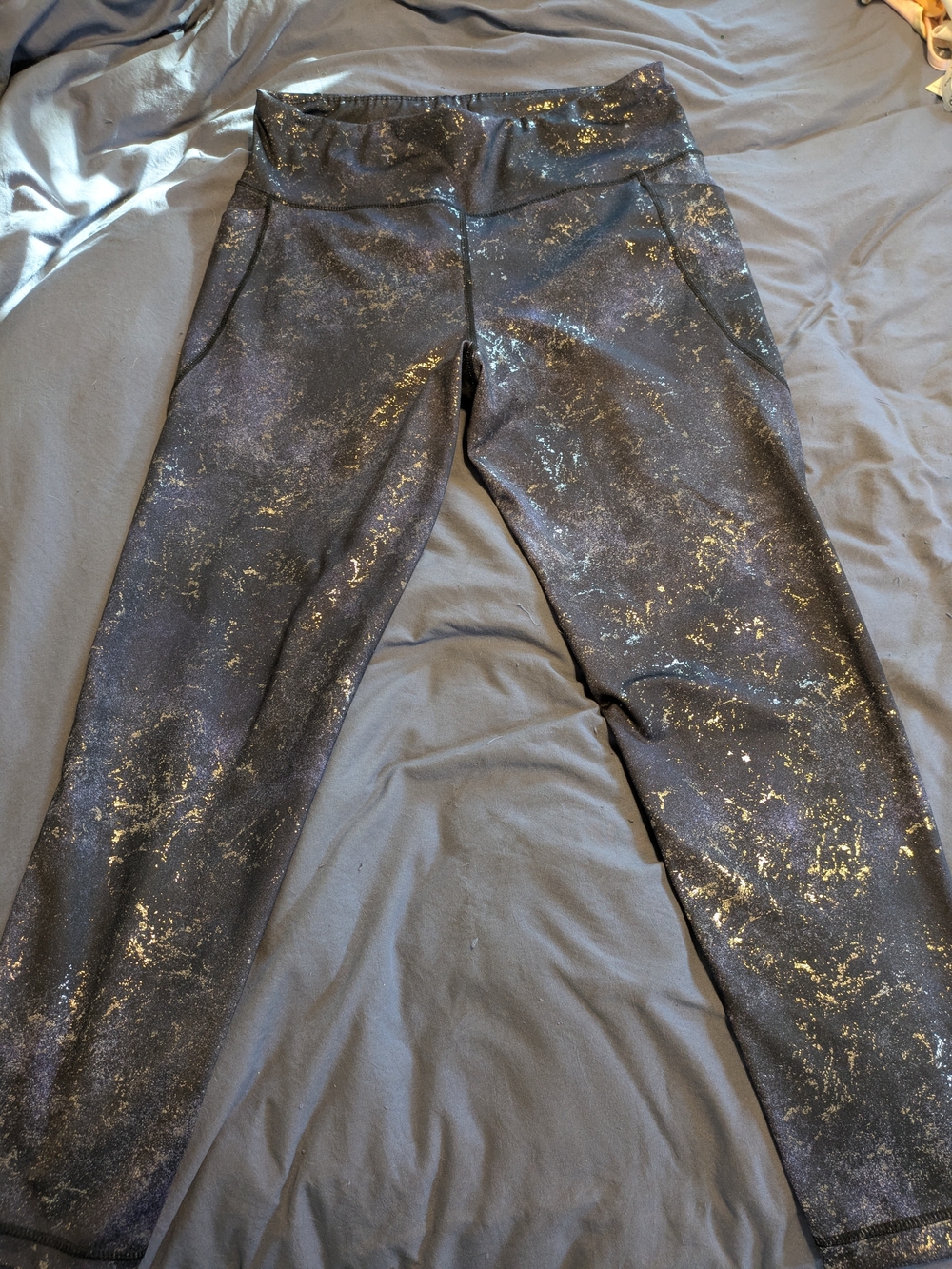 Ideology ID Midnight Foil Silver Crackle High Rise 7/8 Leggings Size L